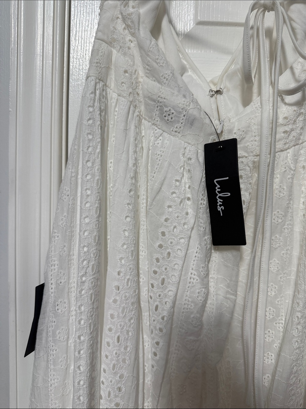 Lulu's White Eyelet Ruffle Backless Midi Dress - Picture 2 of 4